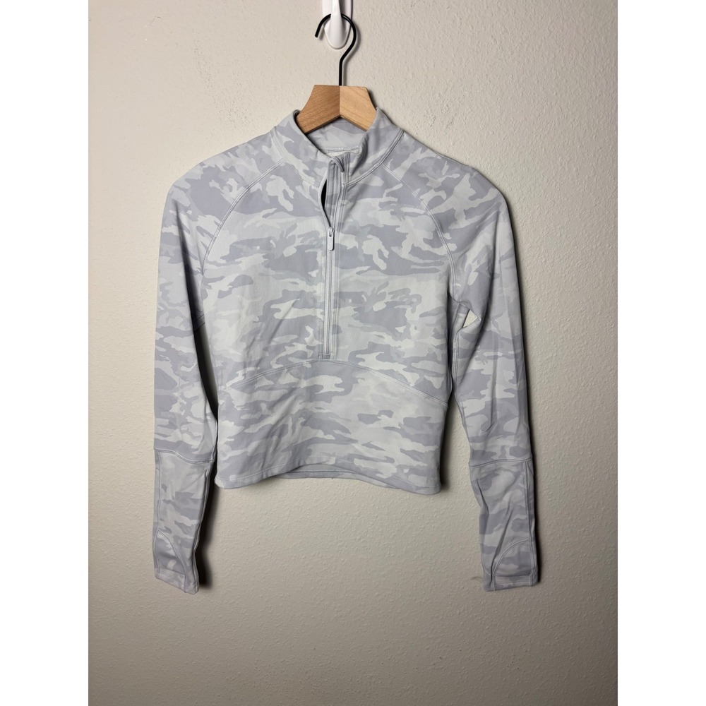 Lululemon Pace Pursuit Half Zip Jacket Incognito White Snow Camo Size 6